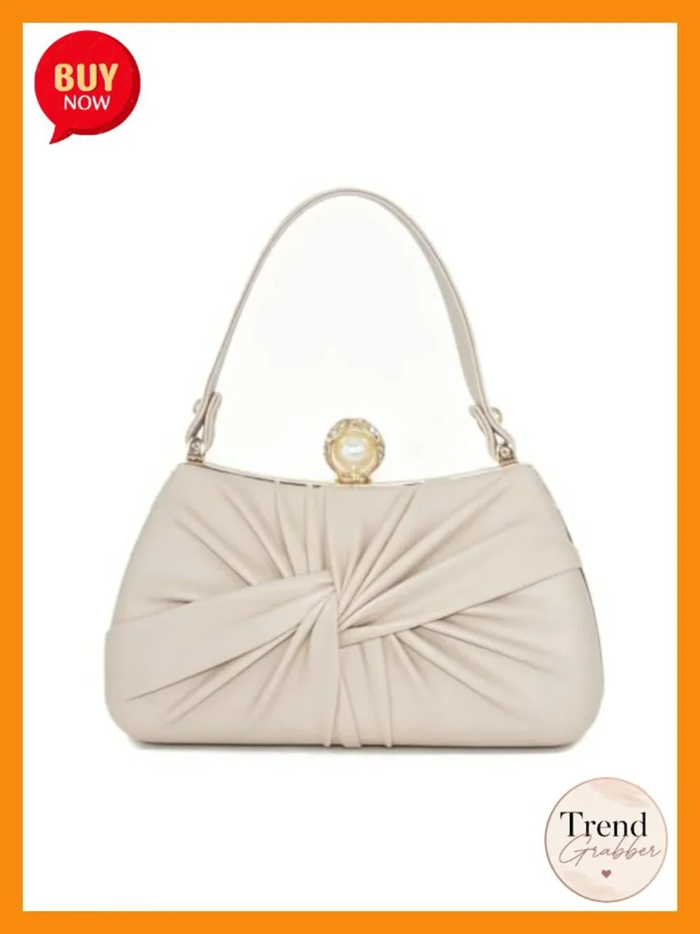 Evening Clutch Purse with Pearl Closure, Hard Shell Box Bag Crossbody Top Handle